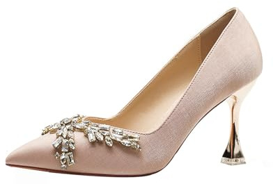 Mujer Zapatos de Tacón 8.5CM Sexy Stilettos Pedrería Satén para Fiestas y Bodas (40)