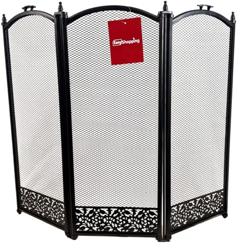 Easy Shopping® 3-Panel Black Firguard Metal Firescreen Safety Screen Strong, Stylish & Protective Flame Guard for Coal & Wood Fire, Folding Fireplace Cover, Foldable