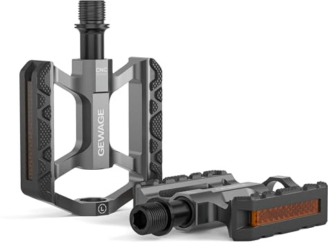 GEWAGE cykelpedaler aluminium – liten och lätt – 3 förseglade lager, kromoly-axel, halkfri plattformspedal med reflektor – MTB · trekking · City & barncykel