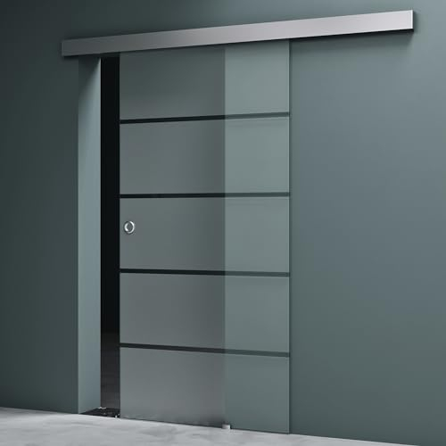 Mai & Mai Porta Scorrevole in Vetro 77.5x215cm, Porta Scorrevole Interna in Vetro Satinato 8mm in 5 Strisce con Binario e Maniglia Rotonda per Bagno Cucina Studio Ufficio, Amalfi TS11H-775SC MSMG