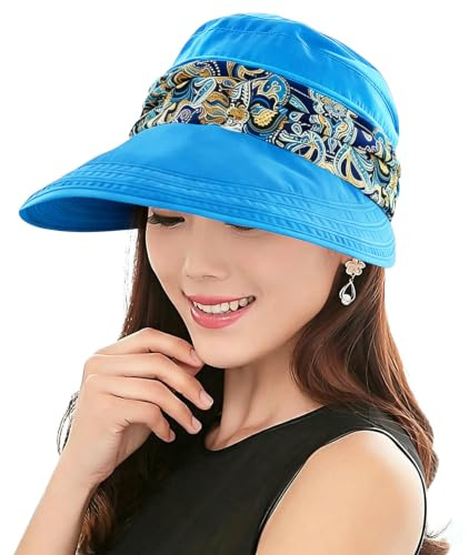 KXF Women 2 in 1 Foldable Sun Hat with Neck Flap Breathable Quick Dry 360°Protection Outdoor Sports Visor Large Brim UV Sun Protection UPF 50+ Beach Fishing Hat