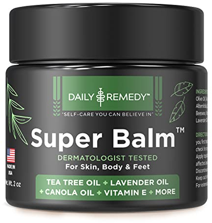 DAILY REMEDY Tea Tree Oil Extra Strength Super Balm - Athletes Foot Cream Combats Ringworm, Jock Itch, Nail Issues - Nourishes Cracked Itchy Skin on Body & Feet - Made in USA