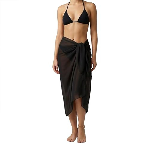 ZAKIRA Pareo Sarong in Chiffon da Donna – Copricostume leggero avvolgente per bikini, mare e vacanze al resort (Nero)