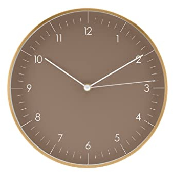 LUUK LIFESTYLE Moderne Quarz Wanduhr, Geräuschlos, 24,8cm, Braun & Gold