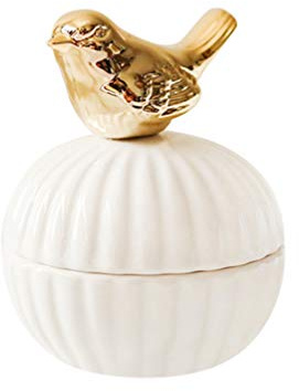 Amosfun Ceramic Jewelry Box with Lid Portable Bird Style Trinket Organizer for Rings Earrings Compact Storage Box Wedding and Home Decor