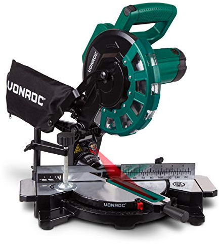 VONROC Scie à Onglet 1700W - Lame Scie Ø 216 mm 40 Dents Montée sur Machine - Idéal pour Fabrication de Meubles - Clé Allen, Rallonges de Table, Serre-Pièce Inclus - Frein Moteur Électrique Sécurisé