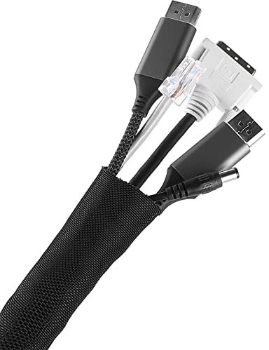 JOTO Wire Tidy Wrap Cord Protector, Woven Mesh Cable Sleeve Cable Snake Management Cord Hider Organizer Wire Loom per PC Computer TV Desk Cat Dog Pet Animal Proof -8 Meters