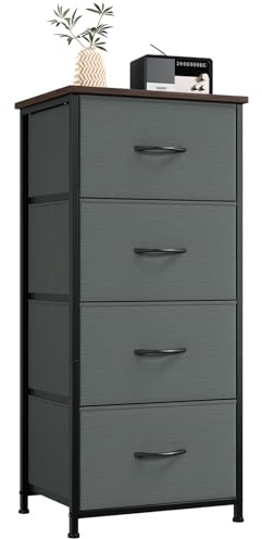 Somdot Kommode mit Schubladen, Kommode Schlafzimmer Wohnzimmer Flur, Komodenschrank Schubladenschrank Aufbewahrungsschrank Stoffkommode, 4 Stoffschubladen, Kohlegrau, 30T x 42B x 93H cm
