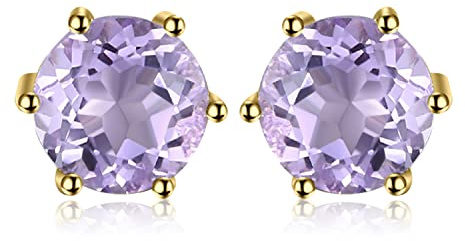 JewelryPalace Round Natural Blue Topaz Peridot Garnet Citrine Amethyst Stud Earrings for Women, 925 Sterling Silver 14k Gold Plated Stud Earrings, Genuine Gemstone Jewellery Gift for Girl