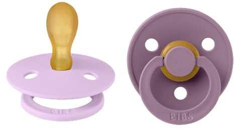 BIBS Colour Symmetrical Soother 2-Pack, BPA Free Dummy Pacifier, Symmetrical Nipple. Natural Rubber Latex, Made in Denmark, Size 2 (6-18 Months), Violet Sky/Mauve