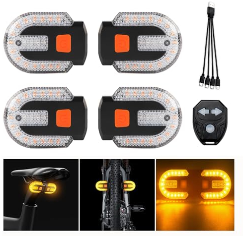 4Pcs Turn Signals for Bicycles with Alarm, USB Charging Remote Control Split/Integrated Bike Tail Light 5 Modes Waterproof Strobe Bike Rear Lights Can be Mounted on Front and Rear of Bicycle