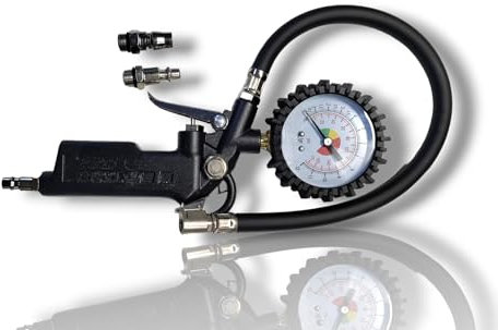 Pistola Gonfiaggio Pneumatici Professionale con Manometro Pressione Gomme di Auto Moto Camion e Biciclette 170psi attacco 1/4 per Pressione Gomme di Auto Moto Camion e Biciclette - Scala in BAR Psi