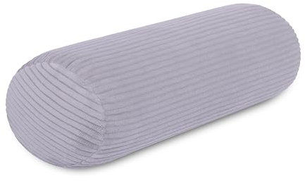 Nackenrolle XXL Cord Silber/Hellgrau extra lang Nackenkissen Öko-Tex 100 und 40°C waschbar - Nackenstütz-Kissen mit Bezug, für Auto, Flugzeug, auf Reisen oder zum Lesen und Relaxen zu Hause - 15x70cm