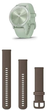 Garmin vívomove Sport, Hybrid Smartwatch with up to 5 days battery life, Cool Mint & Quick Release Band (20 mm) - Brown