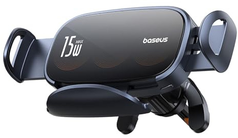 Baseus Triple-Coil 15W Wireless Car Charger for Air Vent【 Günstig 】 [ 15 W ] Elektrische Klemmung Auto Handyhalterung Glas Panel Auto Handyhalterung für iPhone 15 Pro Max, Samsung S24 Ultra usw