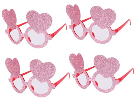 PRETYZOOM 4 Paare Partybrille kinderferngläser kinderbrille scherzbrille herzenbrille Valentine Party gefallen Gefälligkeiten ausgefallene Brillen Valentinstag Brille Stoff Rosa