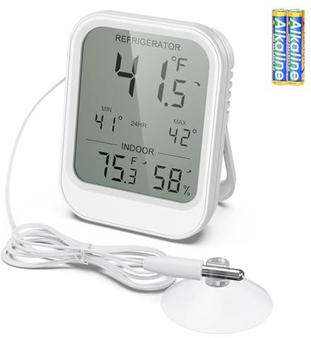 ORIA Termometro Digitale per Frigorifero, Termometro per Congelatore con Sonda Impermeabile, Display LCD, Allarme Temperatura, Valore Min/Mas per Frigorifero, Congelatore, Acquario