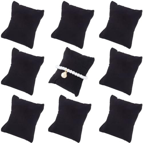 Beebeecraft 12Pcs Lint Watch Pillow 3x3 Inch Small Bracelet Pillow Display Cushions Jewelry Displays for Men Women Cuff Watch Anklet Bangle Bracetets Displays (Black)