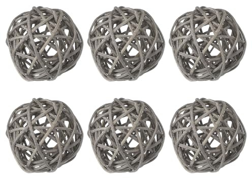 QUARKZMAN 6 Pcs Bolas De Ratán De Mimbre 2.4 Pulgadas Rellenos Gris