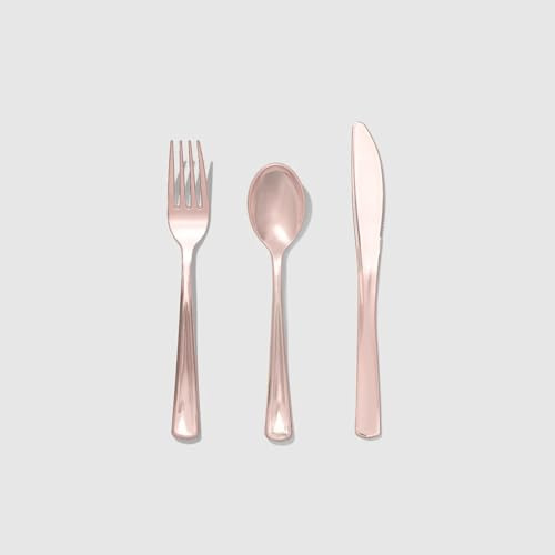 Coterie Rose Gold Cutlery – 30 Disposable Party Utensils | Heavy Duty Plastic Forks, Knives & Spoons | Elegant Rose Gold Flatware for Bridal Showers, Baby Showers, Birthdays & More