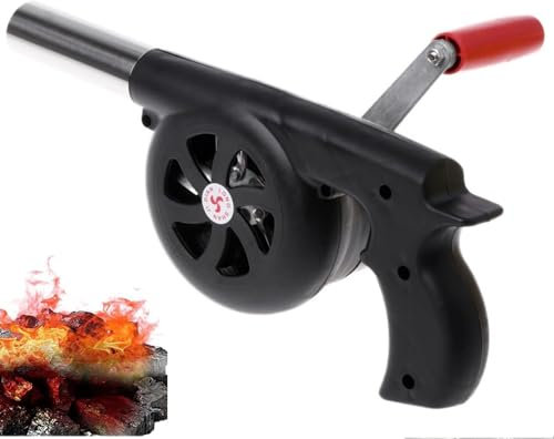JOUFNING Briquets À Charbon Forge BBQ - Souffleur Portatif d'air De Barbecue, avec Contrôle Manuel De La Vitesse De La Poignée Et Pale De Ventilateur en Métal