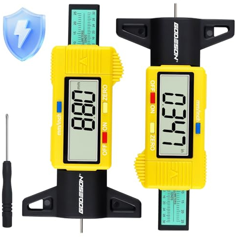 GODESON 2 Piezas Medidor De Profundidad de los Neumáticos,0-25,4 MM/1 Pulgada Medidor Profundidad Neumaticos, LCD Altoprecisión, Modo Ahorro Energía, Para Coches, Camiones, Motocicletas（Amarillo)