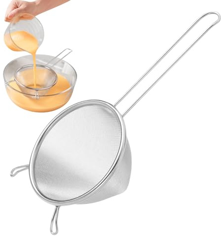 Croovepi Colador de malla fina, de acero inoxidable, apto para lavavajillas, colador de té, para cocina, alimentos, arroz, aceite, fideos, frutas, verduras, hornear, café