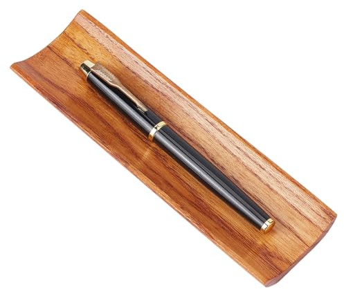 PLIGREAT Bandeja de madera para bolígrafos, soporte para bolígrafos en forma de arco, organizador de escritorio de madera marrón para oficina, papelería, decoración de escritorio, decoración retro del
