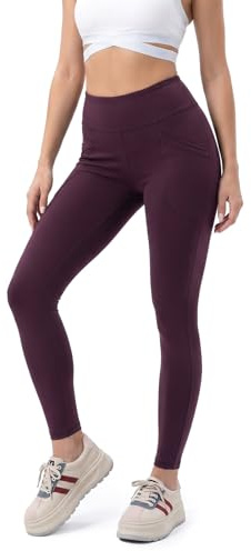 JUNEBERRY® Damsportleggings av solid spandex, snäv passform, stretchiga, lätta och bekväma för gymmet. Färger: svart, marinblå, ljusgrå, salvia, kakao, vin, mauve., vin, M