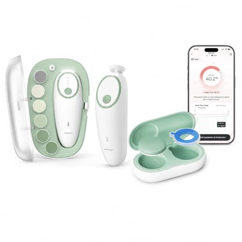 Momcozy T31 Termometro Digital Bebe con Precisión de Grado Médico Lectura Instantánea, NC02 Cortauñas Eléctrico para Bebés con 7 Cabezales de Pulido de Repuesto