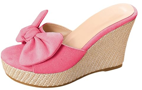 Generiska sandaletter damer, sommarsandaler, slides damer, kilpantoletter med rosettdekoration, vävda platåsandaler, snygga och bekväma höga klackar. Sommarskor