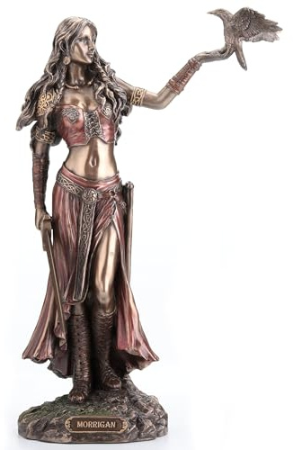 Veronese Design 10 1/4 Inch Celtic Goddess Morrigan with Crow and Sword Resin Statue Bronze Finish