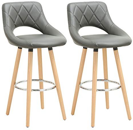WOLTU Barhocker 2er Set, Barstuhl Küchenhocker Thekenhocker, Hocker mit Rückenlehne Fußstütze, aus Holz Kunstleder, für Bar Küche Theke Restaurant Café, Grau, BH111gr-2