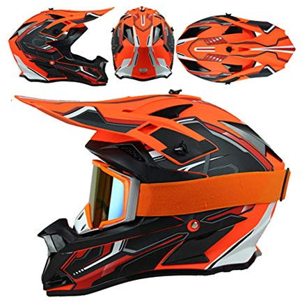 LEENP Motocross-Helm, Herren Crosshelm mit Schutzbrille, Motorrad Sports Off-Road-Helm ATV MTB Quad Motorräder Downhill Dirt Bike Enduro-Helm Motorradhelm für Männer Damen, Matte Orange,S