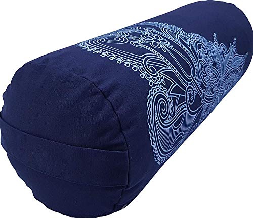 Tvamm Lifestyle Yogarolle för Yin Yoga Ø22 cm – Yoga Bolster med väggfyllning – tvättbart överdrag i bomull (Mandala blå)