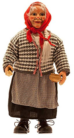 Generic Nissekone Gardsnissen: Typical Norwegian Pixie Wife Figurine with Cardigan, Red Scarf and Porridge Bun with Ladle (30 cm)