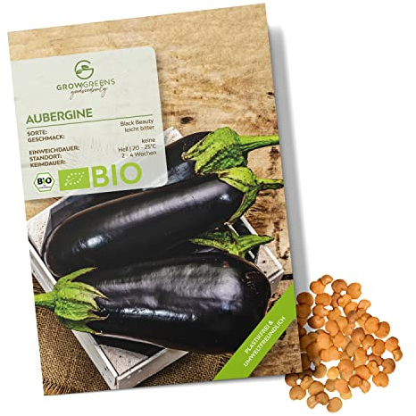 BIO Aubergine Samen (Black Beauty) - Auberginen Saatgut aus biologischem Anbau ideal für die Anzucht im Garten, Balkon oder Terrasse (25 Korn)