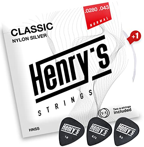 HENRYS® Gitarrensaiten Konzertgitarre - Premium Nylon Saiten für Klassische Gitarre - 6+1 Saiten Satz & 3 Plektren Gratis - Gitarrensaiten Konzertgitarre - Classic Guitar String