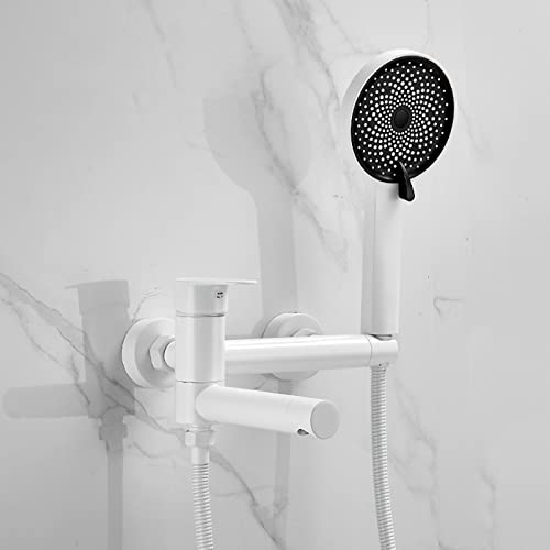 XJTNLB Badewannenarmatur Wannenarmatur mit Handbrause Wandmontagebadewanne Wasserhahn Einhebel Wannenbatterie, Weiß