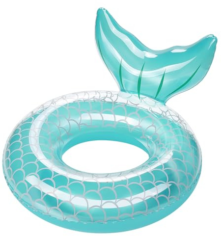 HeySplash Gonfiabile Galleggiante Anello da Nuoto Forma di Coda di Sirena, Anello da Nuoto in PVC con Valvola Gonfiabile, per Adulti e Bambini Estate Festa Mare Piscina Giochi Sapiaggia, Blu