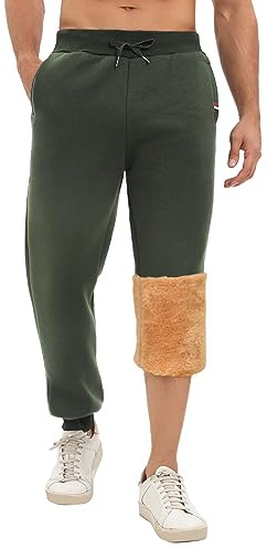 UMIPUBO Pantalones Chandal Hombres de Algodón Forro Polar de Invierno Cálido Pantalones Hombre Pantalón Jogging con Bolsillos y cordón Ajustable((Verde,L)