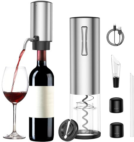 Electric Wine Opener Set, Electric Wine Air Aerator Pourer, Automatic Wine Decanter, Automatic Electronic Corkscrew USB Rechargeable with Foil Cutter Vacuum Stopper.(All in One Set))