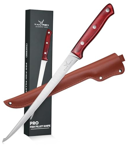 TAN REN Fillet Knife 9 inch, Professional Stainless Steel Fishing Knife for Filleting with Full Tang Ergonomic Handle, Fishing Gift for Men
