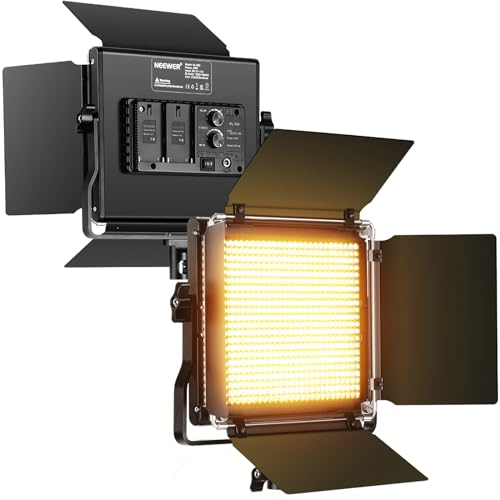 NEEWER 2 Stück Professionelle Metall Bi Color LED Videoleuchten, Videolicht für Studio YouTube, langlebig Metallrahmen, dimmbare 660 Perlen, Fotolicht mit U Halterung und Barndoor, 3200-5600K CRI96+