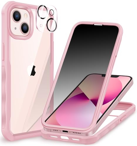 CENHUFO Sichtschutz Hülle für iPhone 14/iPhone 13, 360 Grad Handyhülle Schutzhülle mit Eingebautem Privacy Panzerglas Displayschutz und Kameraschutz Stoßfest Panzerhülle Bumper Cover Case - Rosa