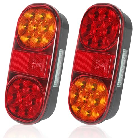 Qiping 2 Pcs LED Rückleuchten Anhänger,12V Anhänger Beleuchtung 5 Funktionen Positionslichter, Bremslichter, Blinker, Kennzeichenbeleuchtung, für PKW LKW KFZ Traktor Caravan RV