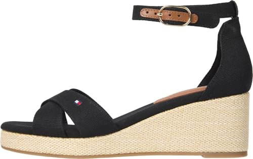 Tommy Hilfiger Damen Wedge Sandalen Flag Criss-Cros Mid mit Knöchelriemen, Schwarz (Black), 39