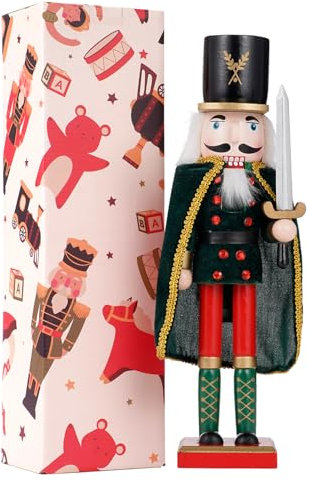 COMBIUBIU 14.8 inch Christmas Decorations Nutcracker Soldiers,Premium Wooden Traditional Nutcracker Figures,Festive Collectible Nutcracker Gift for Thanksgiving Christmas Decor(Green)