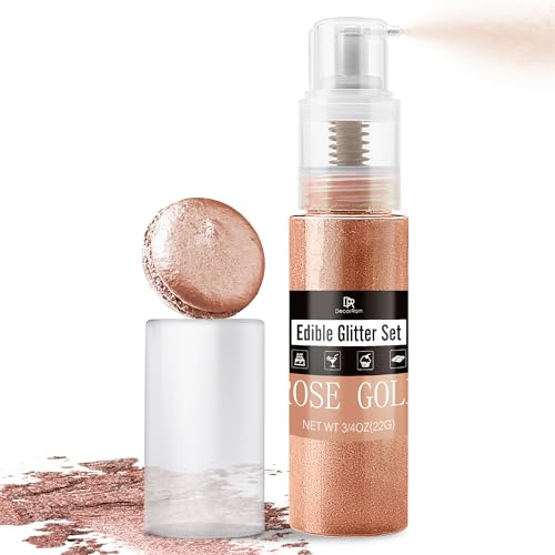 Edible Glitter Spray - 22g Luster Dust Edible Food Grade Glitter Shimmer Dust Powder for Cocktails, Drinks, Cake Decorating - Metallic Food Colouring Powder for Wine, Candy, Cookie, Icing(Rose Gold)