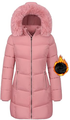 Tuopuda Cappotto Giubbotto Donna Invernale Giacca Cappotti Imbottita Caldo Parka Slim Fit Felpa con Cappuccio in Pelliccia Staccabile Giacche Trapuntato Giaccone Outdoor, Rosa, XXL